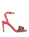 MISSONI MISSONI WOMAN SANDALS RED SIZE 7 TEXTILE FIBERS, LEATHER