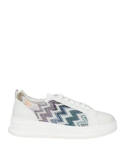 Missoni Woman Sneakers White Size 10 Leather, Textile Fibers