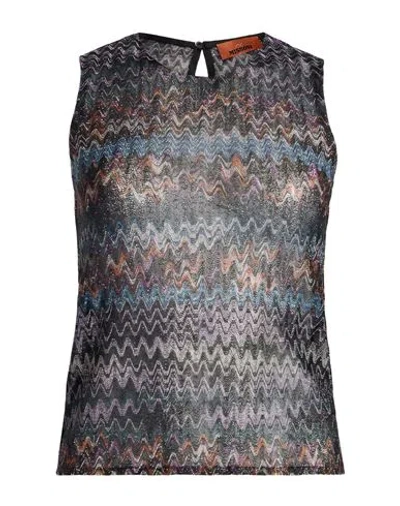 Missoni Woman Tank Top Black Size 2 Viscose, Metallic Fiber