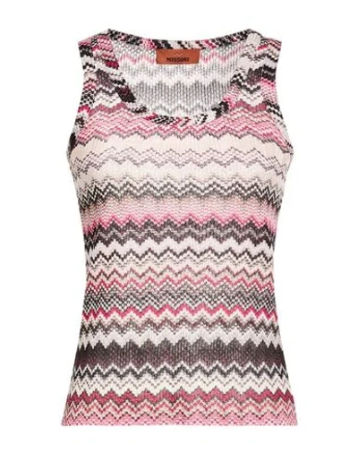 Missoni Woman Tank Top Pink Size 10 Viscose, Metallic Fiber, Polyamide