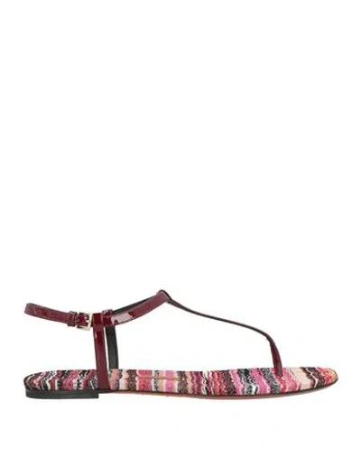 Missoni Woman Thong Sandal Burgundy Size 8 Leather In Multi