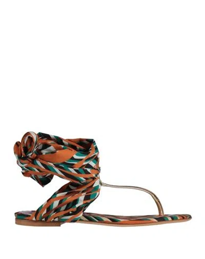 Missoni Woman Thong Sandal Orange Size 7.5 Textile Fibers, Leather In Multi
