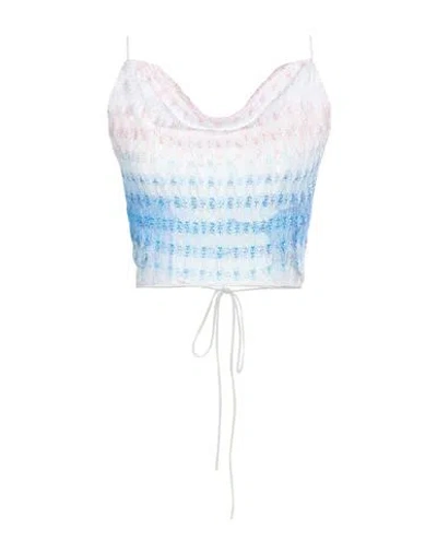 Missoni Woman Top Light Blue Size 10 Viscose, Metallic Fiber In White