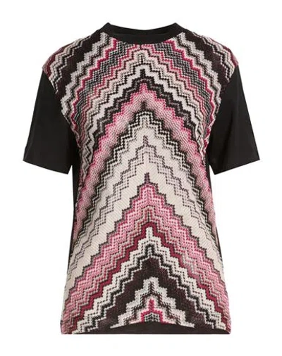 Missoni Woman T-shirt Black Size L Viscose, Metallic Fiber, Polyamide, Cotton In Multi