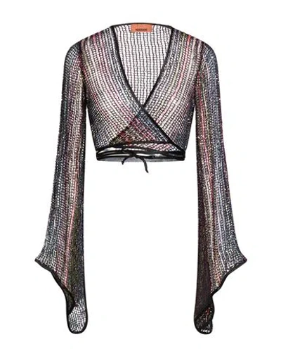 Missoni Woman Wrap Cardigans Black Size 4 Viscose, Metallic Fiber, Polyamide In Brown