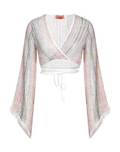 Missoni Woman Wrap Cardigans White Size 2 Viscose, Metallic Fiber, Polyamide In Pink