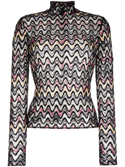 Missoni Women's Black And Multicolour Zigzag Knit High-neck Top For Fw23 In Print