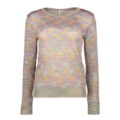 Pre-owned Missoni Women's Blended Wool Long Sleeve Sweaters Italy Usd$485 In Pink/orange