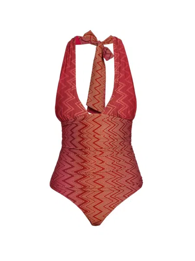 Missoni Women's Chevron Halterneck One-piece Swimsuit In Red