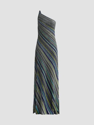 Missoni Women's Chevron Stripe One-shoulder Maxi Dress In Blue