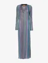Missoni Sequinned Pleated Knit Long Cardigan In Dark Tones Multicolor
