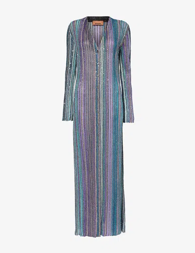 Missoni Womens Dark Tones Sequin-embellished Stripe-print Knitted Cardigan In Multi