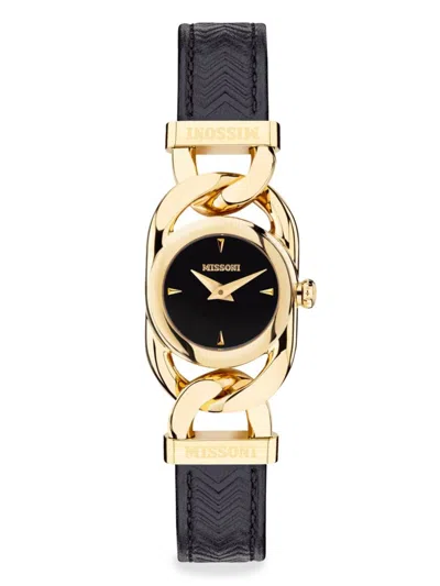 Missoni Women's Gioiello 22.8mm Ip Yellow Goldtone Stainless Steel & Leather Strap Watch In Black