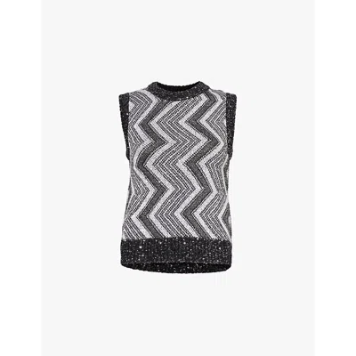 Missoni Womens Grey Chevron Sequin-embellished Knit Vest In Black,grey