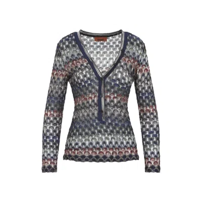 Missoni Women Grey Knitted V Neck Sweater In Multi