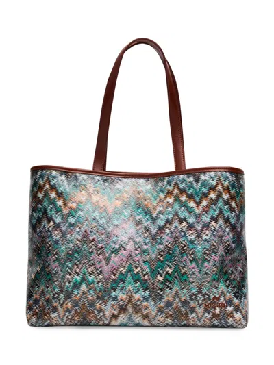 Missoni Women's Large Zigzag Canvas Tote Bag In Blue