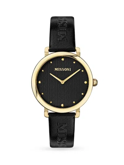 Missoni Women's Lettering 38mm Stainless Steel & Leather Strap Watch In Black