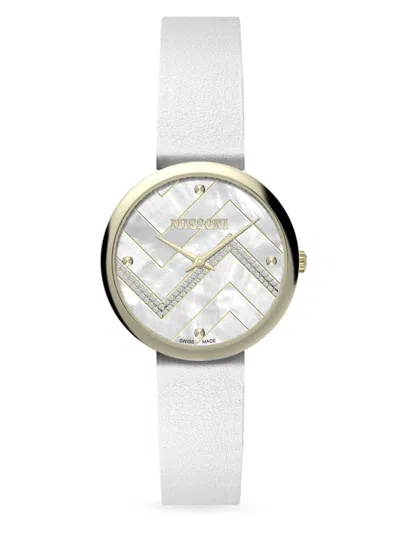 Missoni Women's M1 34mm Stainless Steel, Mother Of Pearl, Diamond & Leather Strap Watch In Champagne