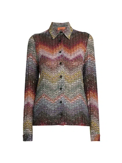 Missoni Women's Meander-chevron Wefted-loom Button-front Shirt In Multi