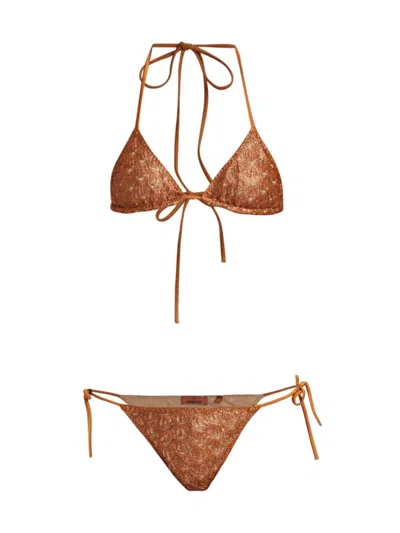 Missoni Women's Metallic Knit Triangle 2-piece Bikini Set In Roasted Pecan