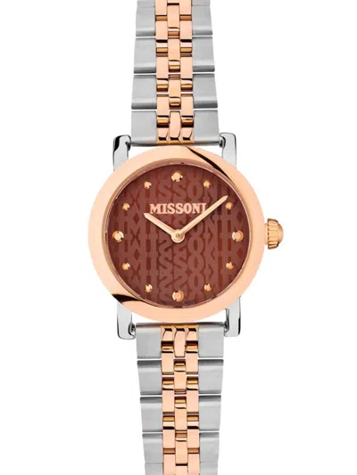 Missoni Women's Mini Monogram 28mm Two Tone Stainless Steel Bracelet Watch In Green