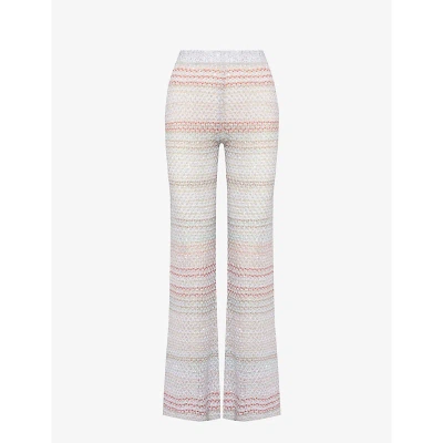 Missoni Womens Multi-coloured Striped Sequin-embellished Wide-leg Knitted Trousers