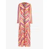 MISSONI MISSONI WOMEN'S MULTICOLOR RED STRIPES STRIPED V-NECK KNITTED COVER-UP