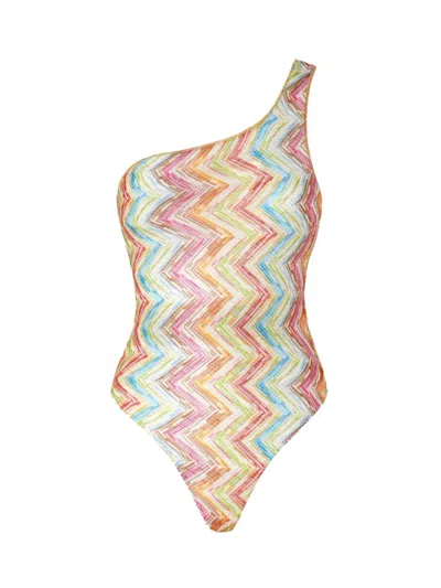 Missoni Women One-shoulder Printed Tulle One-piece Swimsuit In Multicolour