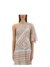 Missoni Multicolor Zigzag One-shoulder Top With Wide Sleeves In Neutral