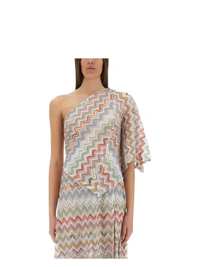 MISSONI WOMEN'S ONESHOULDER TOP WITH 3D LAMÉ ZIG ZAGS | SIZE IT 42 | MS25SK03 COLOR BR0101SM9KZ
