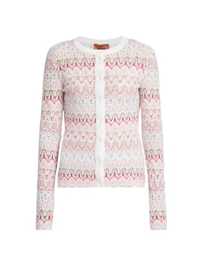 Missoni Women's Patterned Buttoned Cardigan In Pink & Off White Tones Multicolor
