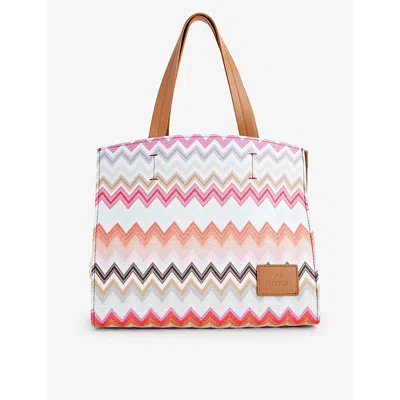 Missoni Womens Pink Multi Chevron-pattern Small Cotton-blend Tote Bag