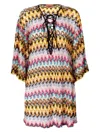 Missoni Multicolor Dress With Zig Zag Motif And Laces On The Front In Cotton Woman In Black