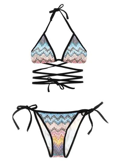 Missoni Rhinestone Pattern Halter Neck Strappy Bikini In Multi