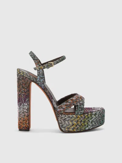 Missoni Multicolored Platform Sandals With Zigzag Pattern In Purple