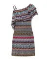 Missoni Multicolored Chevron Viscose One-shoulder Short Dress With Lurex In Multi