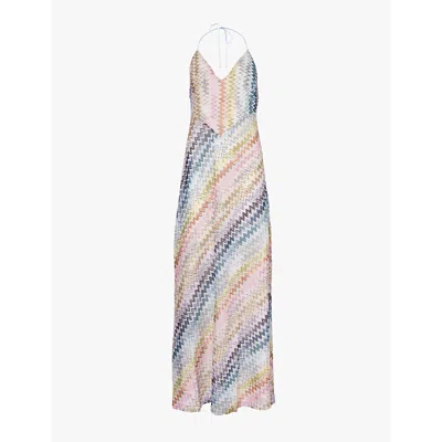 Missoni Womens Space-dyed Chevron-weave V-neck Knitted Maxi Dress In Multicolor Space-dyed
