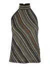 Missoni Womens Multicolor Beige Brown Halterneck Embellished Stretch-woven Top In Black
