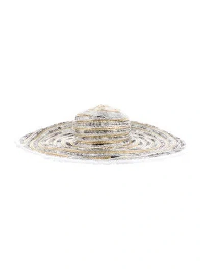Pre-owned Missoni Women's Wide Brim Sun Hat In Gold/metallic/silver