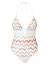Missoni Women Zig-zag Motif V-neck Swimsuit In White