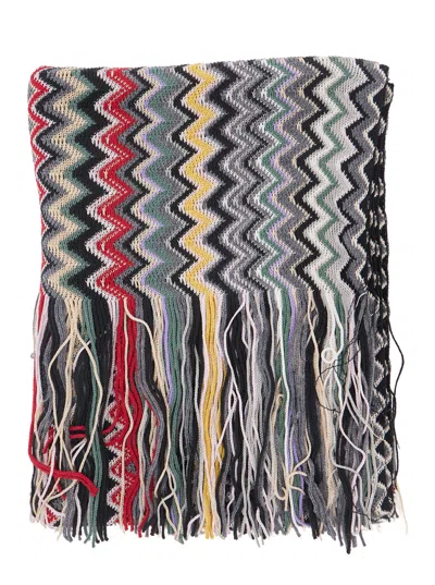 Missoni Wool And Viscose Blend Scarf With Multicolor Zig-zag Pattern In Black