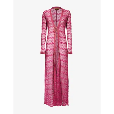 Missoni Womens  3d Chevron-weave Metallic Long Cover-up In Burg W/burgundy Lame