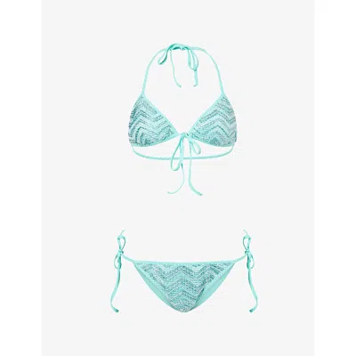 Missoni Womens Aquamarine Chevron Raschel-knit Bikini Set In Blue