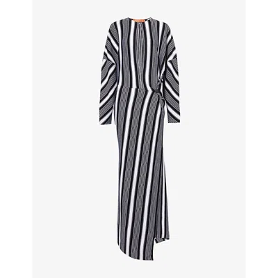 Missoni Womens Striped-print Plunge-v-neck Wool Maxi Dress Black And White