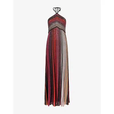 Missoni Womens Black Red Sleeveless Striped Knitted Maxi Dress In Multi