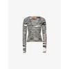 Missoni Womens Black White Space Dyed Striped V-neck Cashmere And Wool Jumper