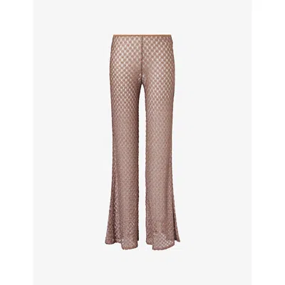 Missoni Womens Brown Raschel-lace Flared Rayon-blend Trousers