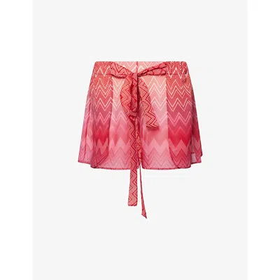 Missoni Womens Chevron Drawstring Silk Shorts Cherry Chevron
