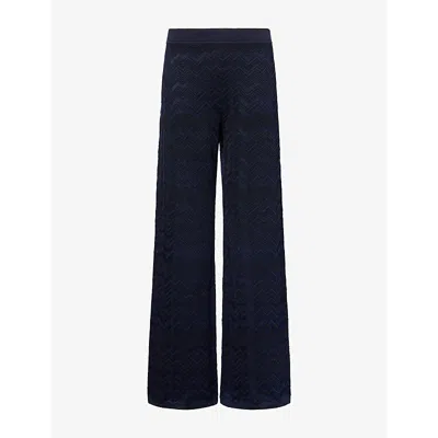 Missoni Womens Chevron Straight-leg Knitted Trousers Solid Navy Blue
