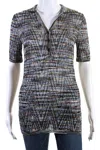 Missoni Womens Collared V Neck Striped Short Sleeve Blouse Top Multi In Multi